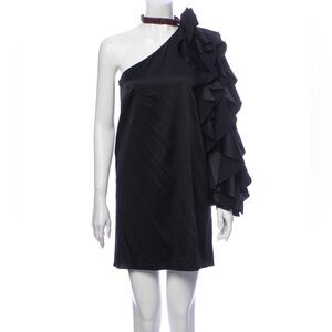 Ramy Brook One-Shoulder/Asymmetrical Ruffled Sleeve Silk Dress